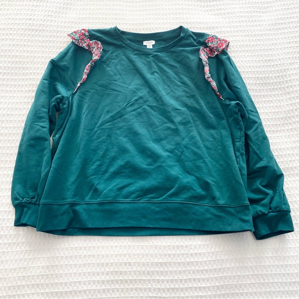 J. Crew factory Ruffle-shoulder sweatshirt academic green XL